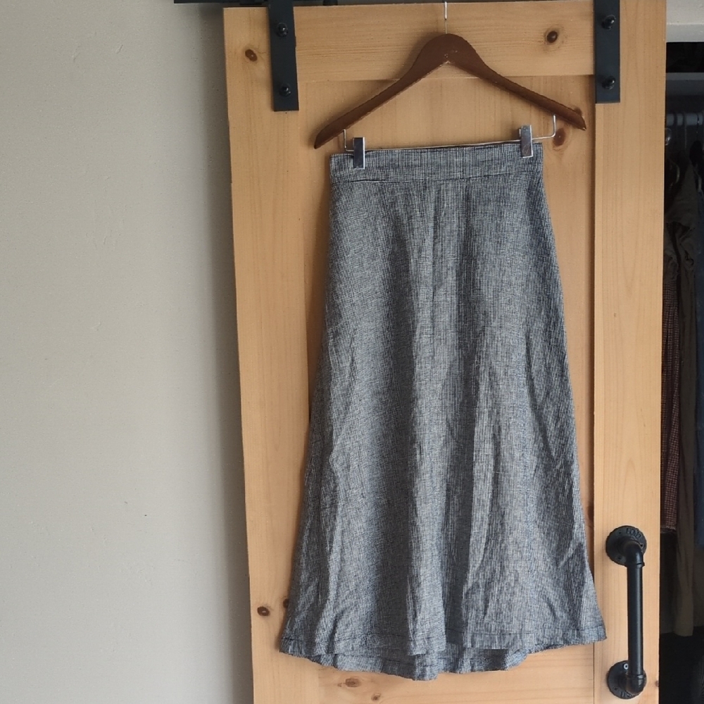 Linen Blend Gingham Midi Skirt
